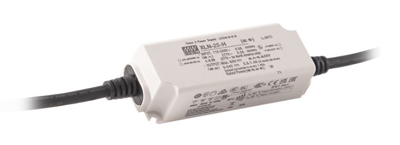 XLN-25, IP67 tæt flicker free LED-driver med konstant -strøm eller -udgangsspænding, fra MEAN WELL. Forhandler er Power Technic. Ring 70 208 210 for mere information.